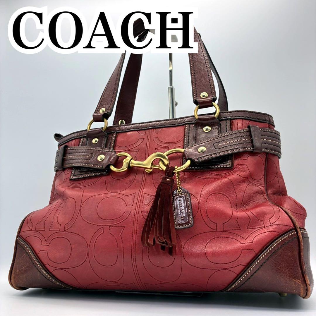 COACH コーチ ハンドバッグ シグネチャー レザー タッセル ゴールド金具