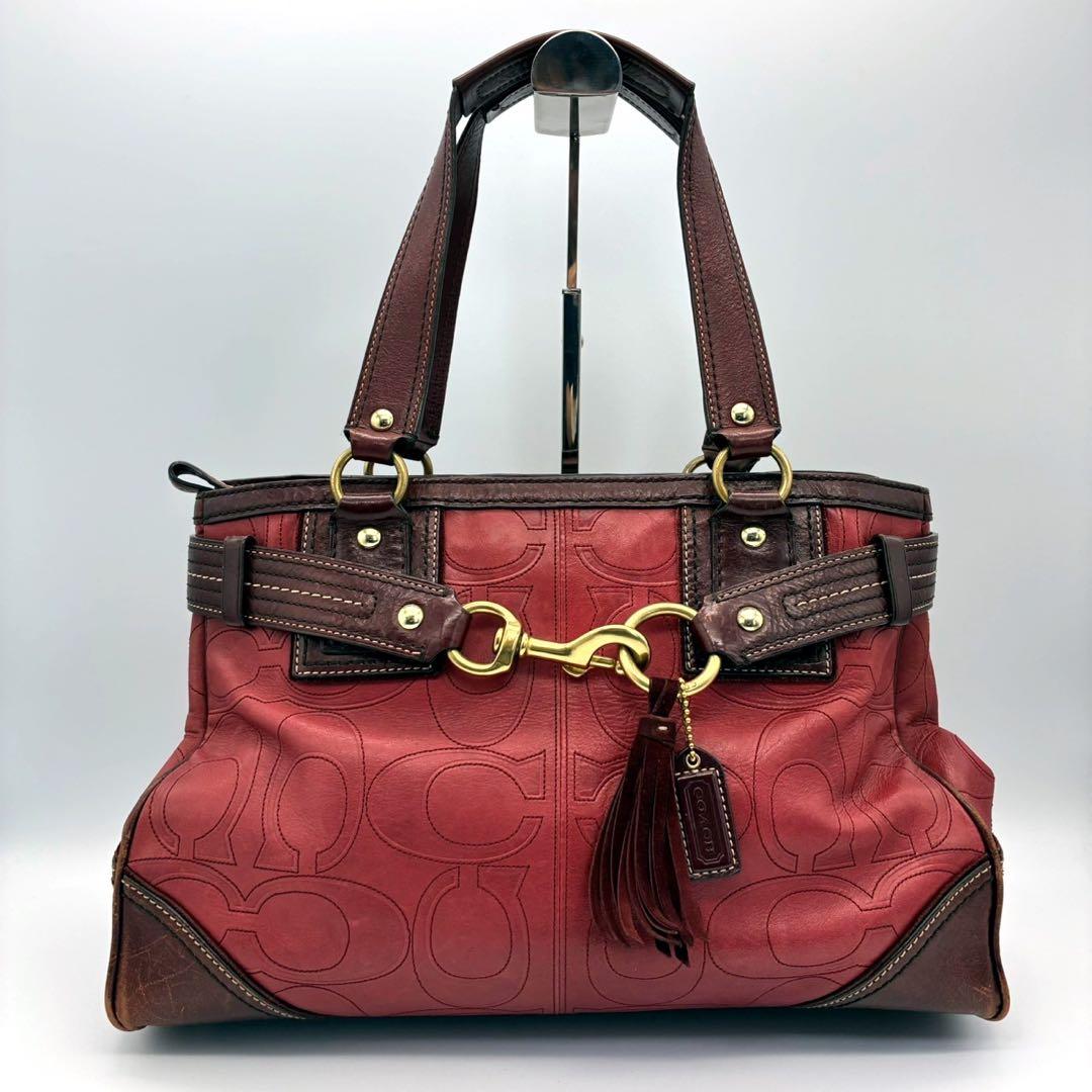 COACH コーチ ハンドバッグ シグネチャー レザー タッセル ゴールド金具