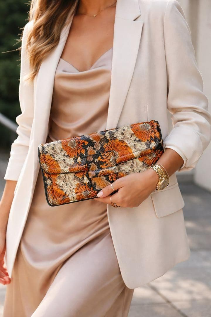 美品 ドリスヴァンノッテン パイソン クラッチバッグ フラワープリント レザー