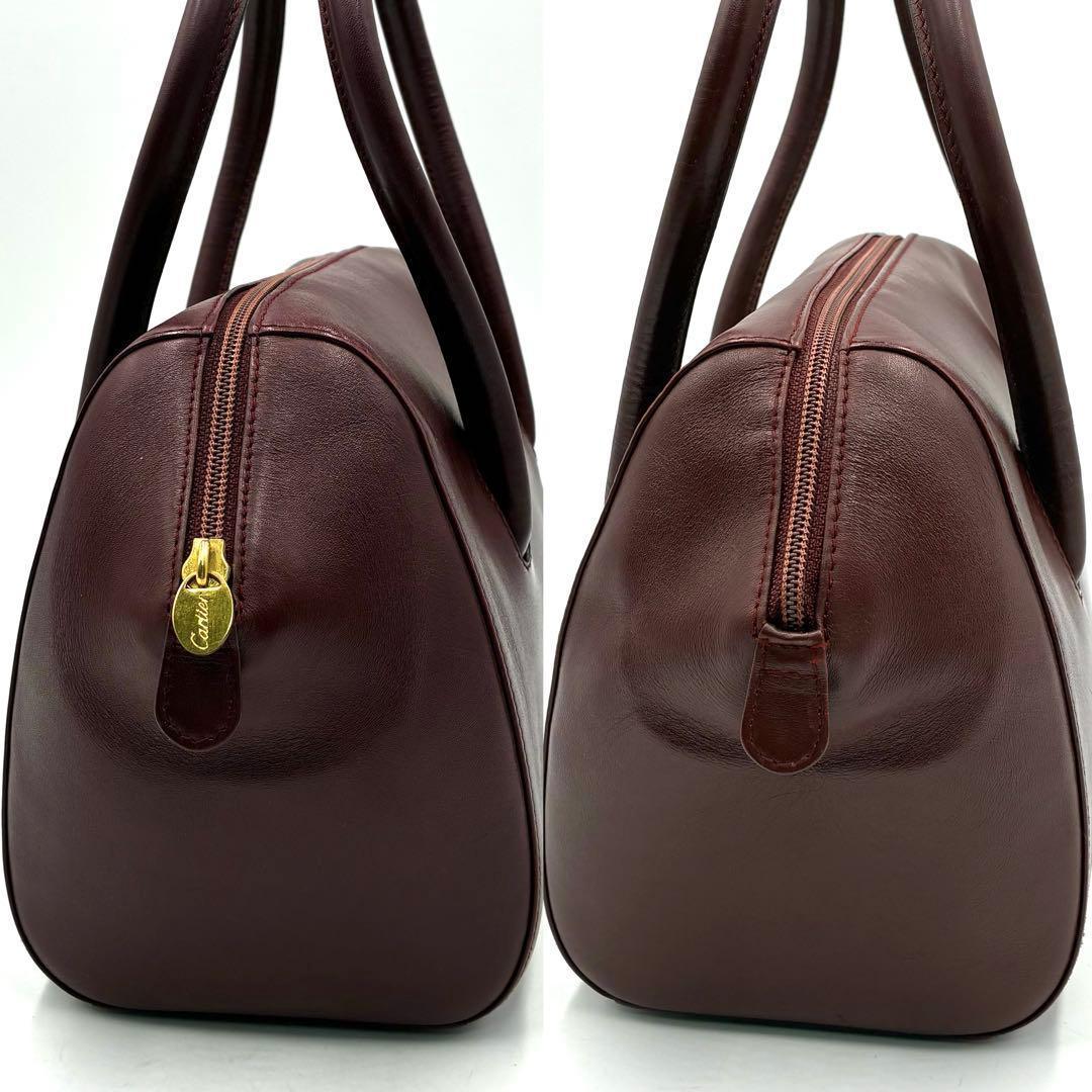 美品 カルティエ ハンドバッグ ミニボストン 裏地総柄 レザー ボルドー