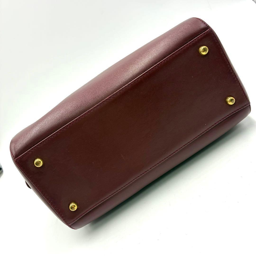 美品 カルティエ ハンドバッグ ミニボストン 裏地総柄 レザー ボルドー