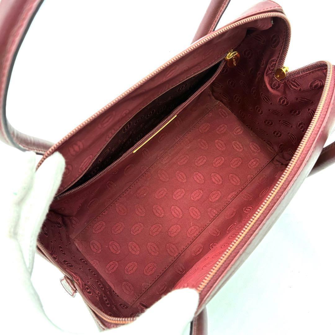 美品 カルティエ ハンドバッグ ミニボストン 裏地総柄 レザー ボルドー