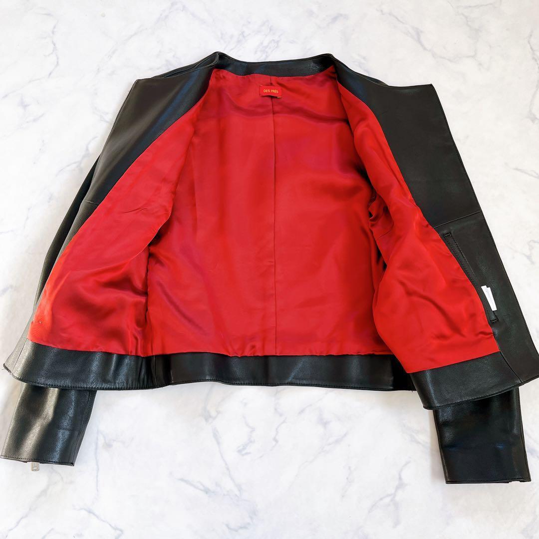 美品 デプレ ラムレザー ノーカラージャケット ライダース ブラック 本革 M