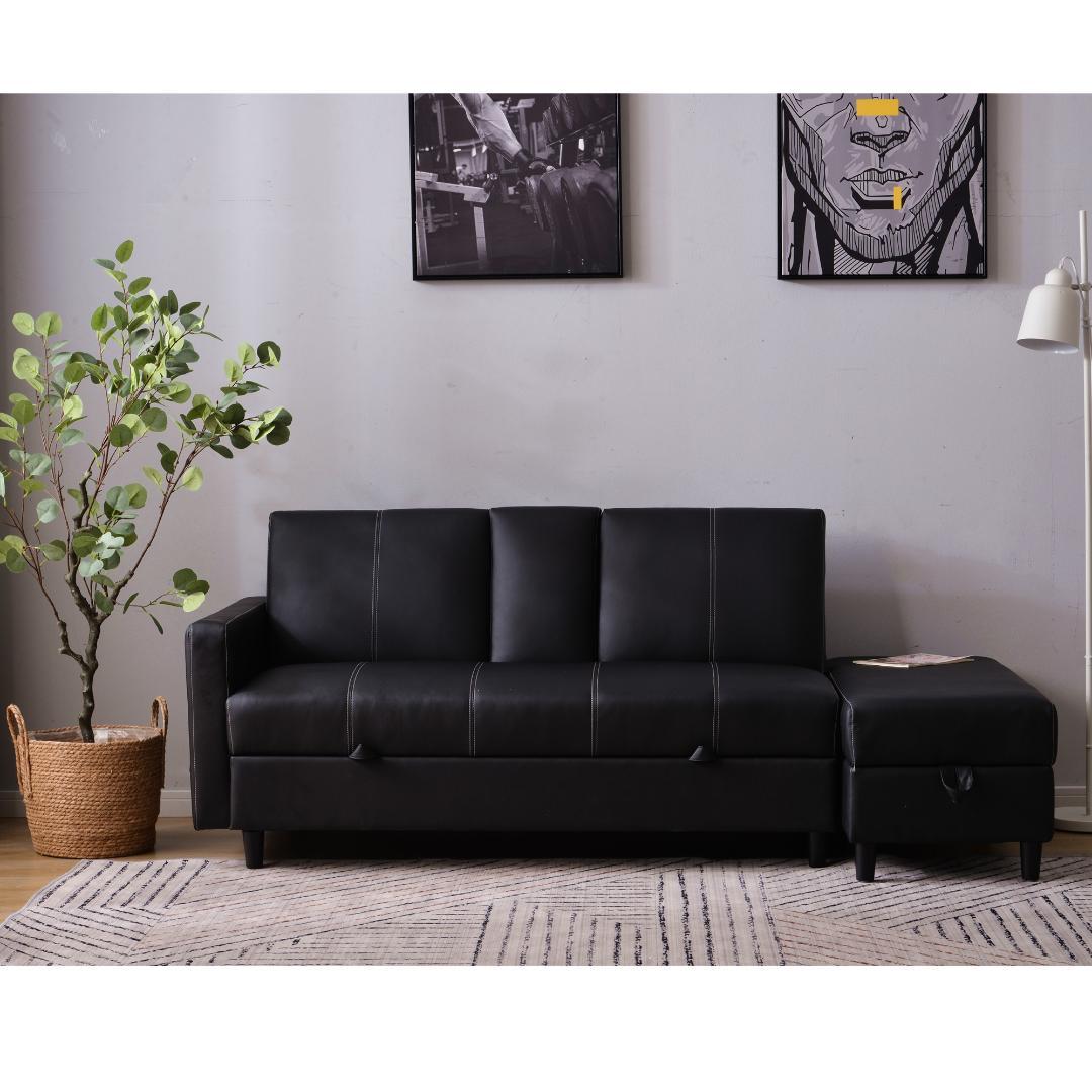 ソファー 3人掛け ソファ 多機能ソファベッド 収納機能 引き出し 【ブラック】