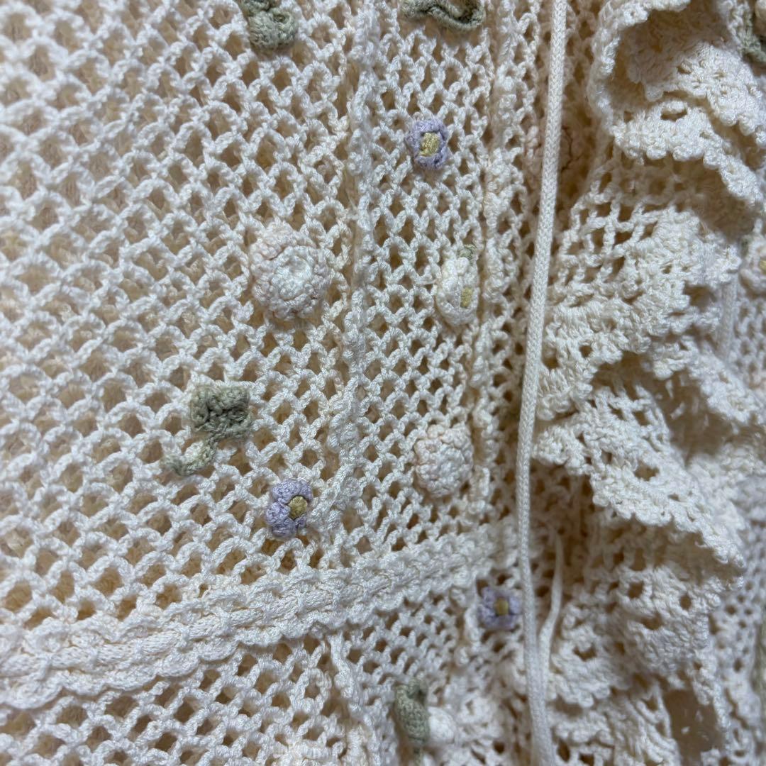 ピンクハウス　鈴蘭モチーフ　ニットベスト　クロシェ編み フリル　リボンP78