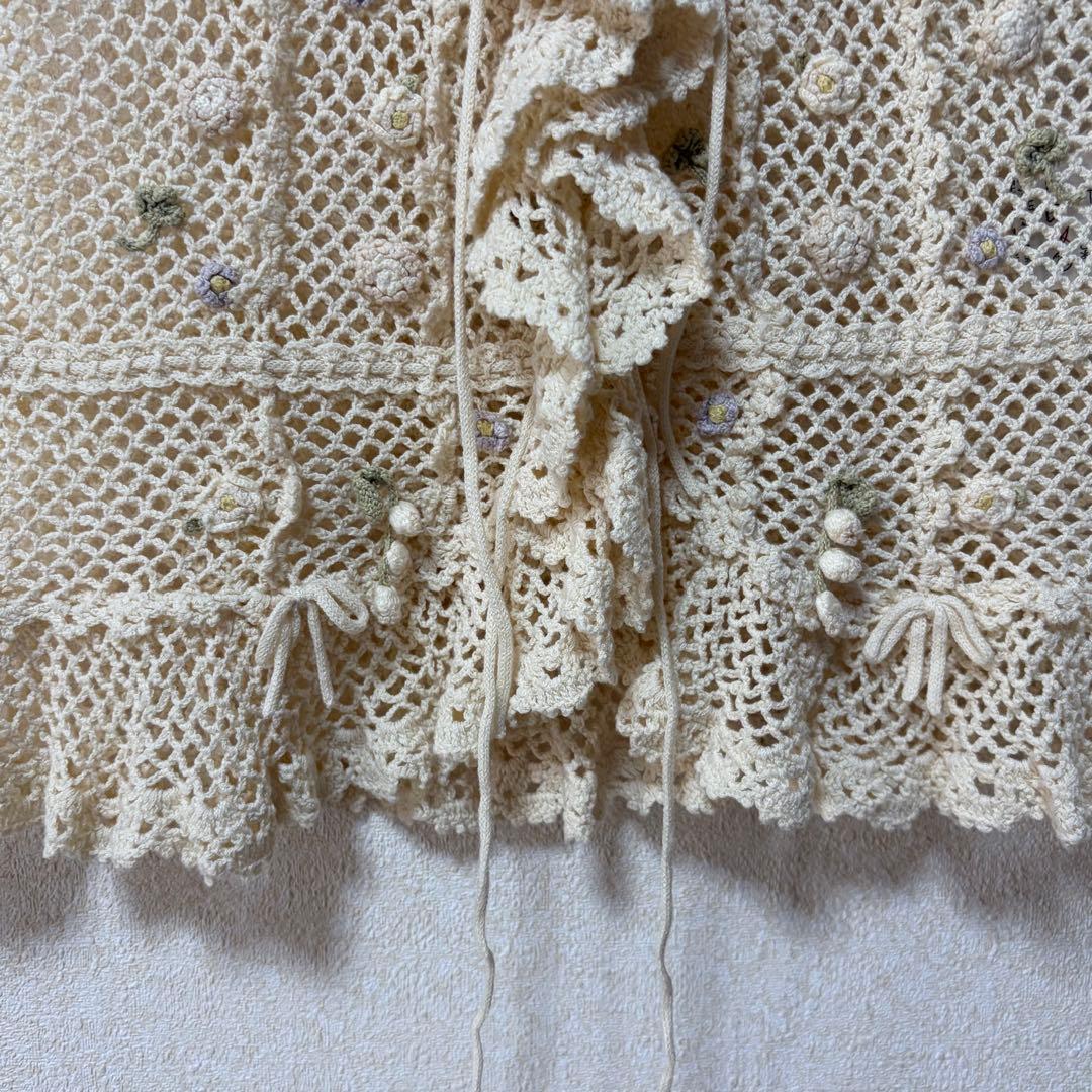 ピンクハウス　鈴蘭モチーフ　ニットベスト　クロシェ編み フリル　リボンP78