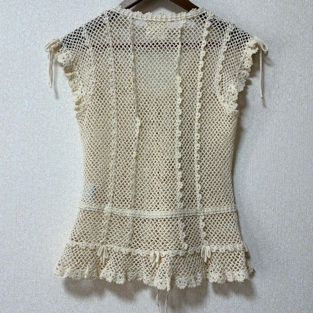 ピンクハウス　鈴蘭モチーフ　ニットベスト　クロシェ編み フリル　リボンP78