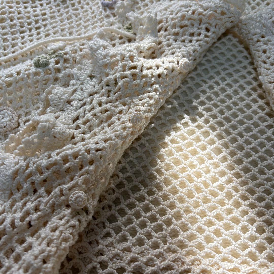 ピンクハウス　鈴蘭モチーフ　ニットベスト　クロシェ編み フリル　リボンP78