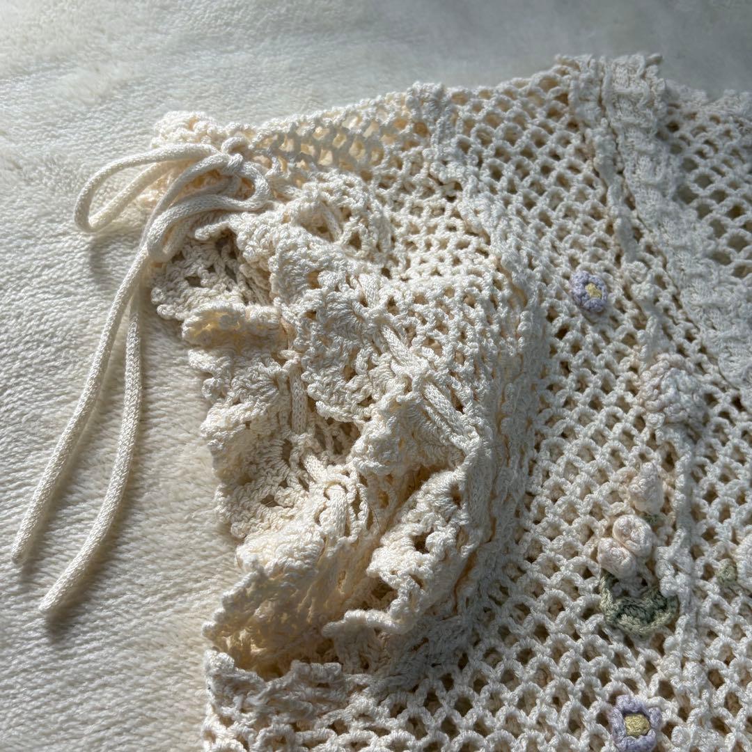 ピンクハウス　鈴蘭モチーフ　ニットベスト　クロシェ編み フリル　リボンP78