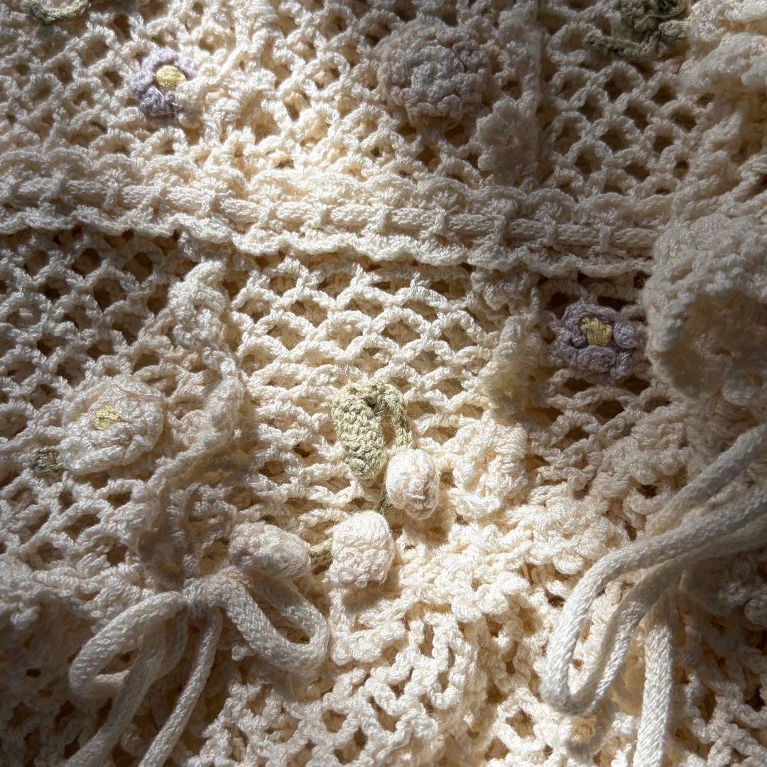 ピンクハウス　鈴蘭モチーフ　ニットベスト　クロシェ編み フリル　リボンP78