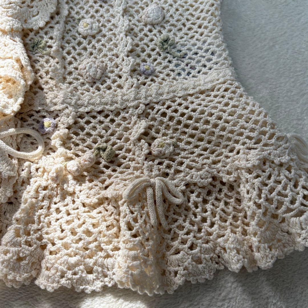 ピンクハウス　鈴蘭モチーフ　ニットベスト　クロシェ編み フリル　リボンP78