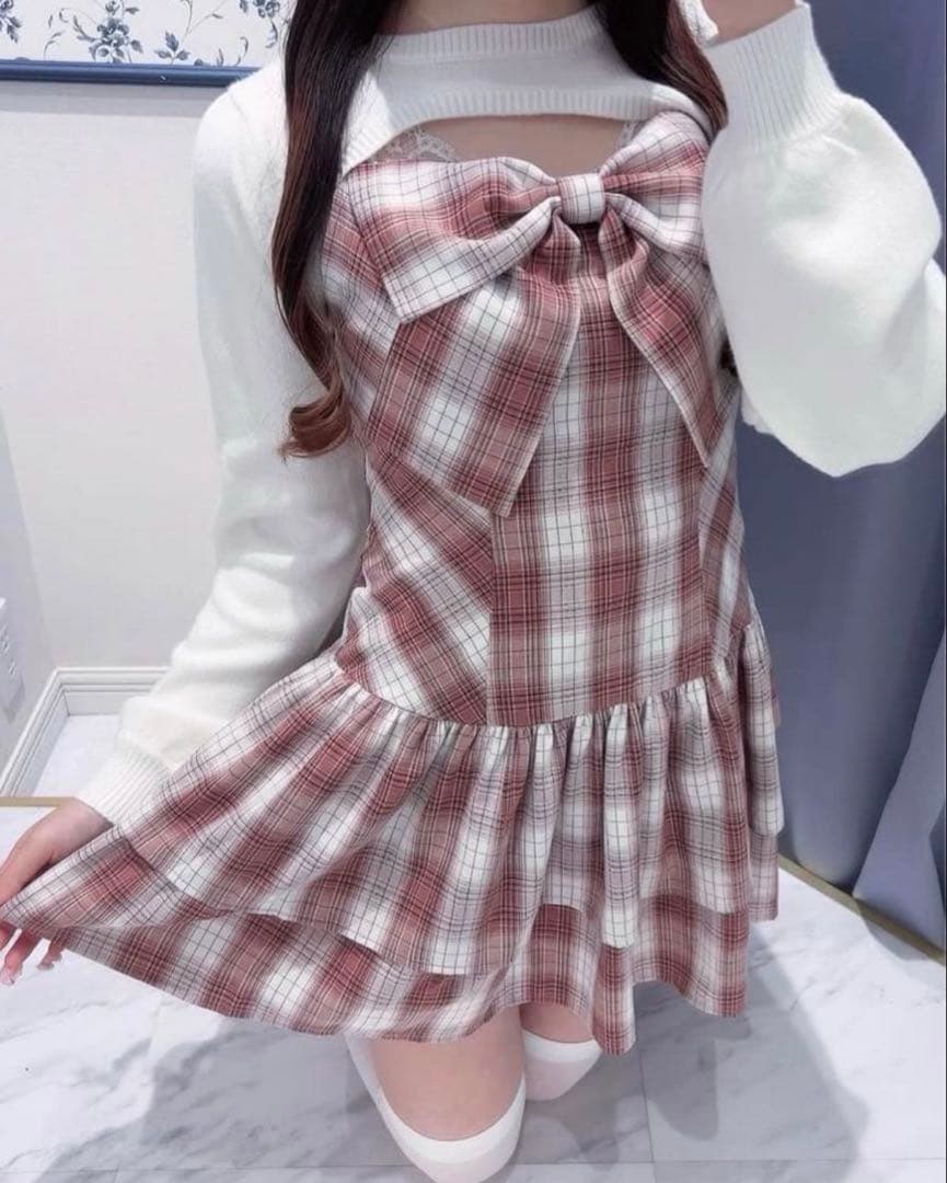 エブリン　リボンボレロワンピース　赤