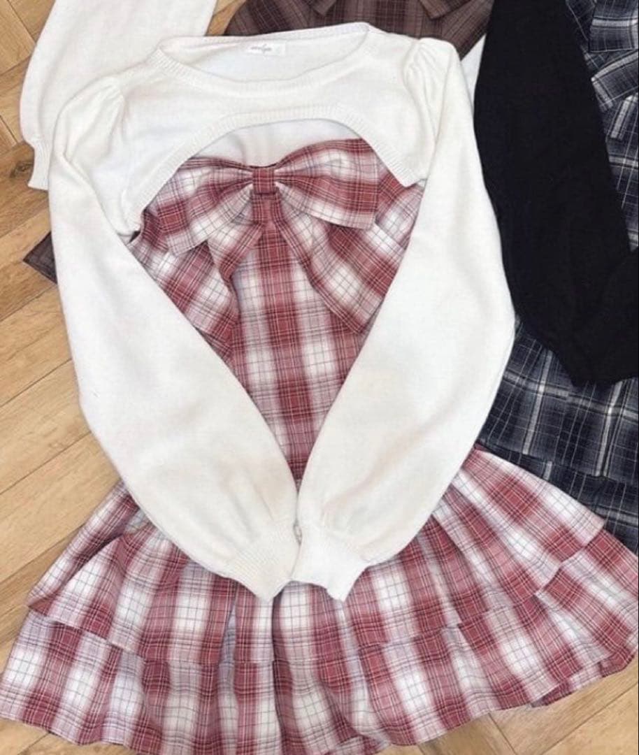 エブリン　リボンボレロワンピース　赤