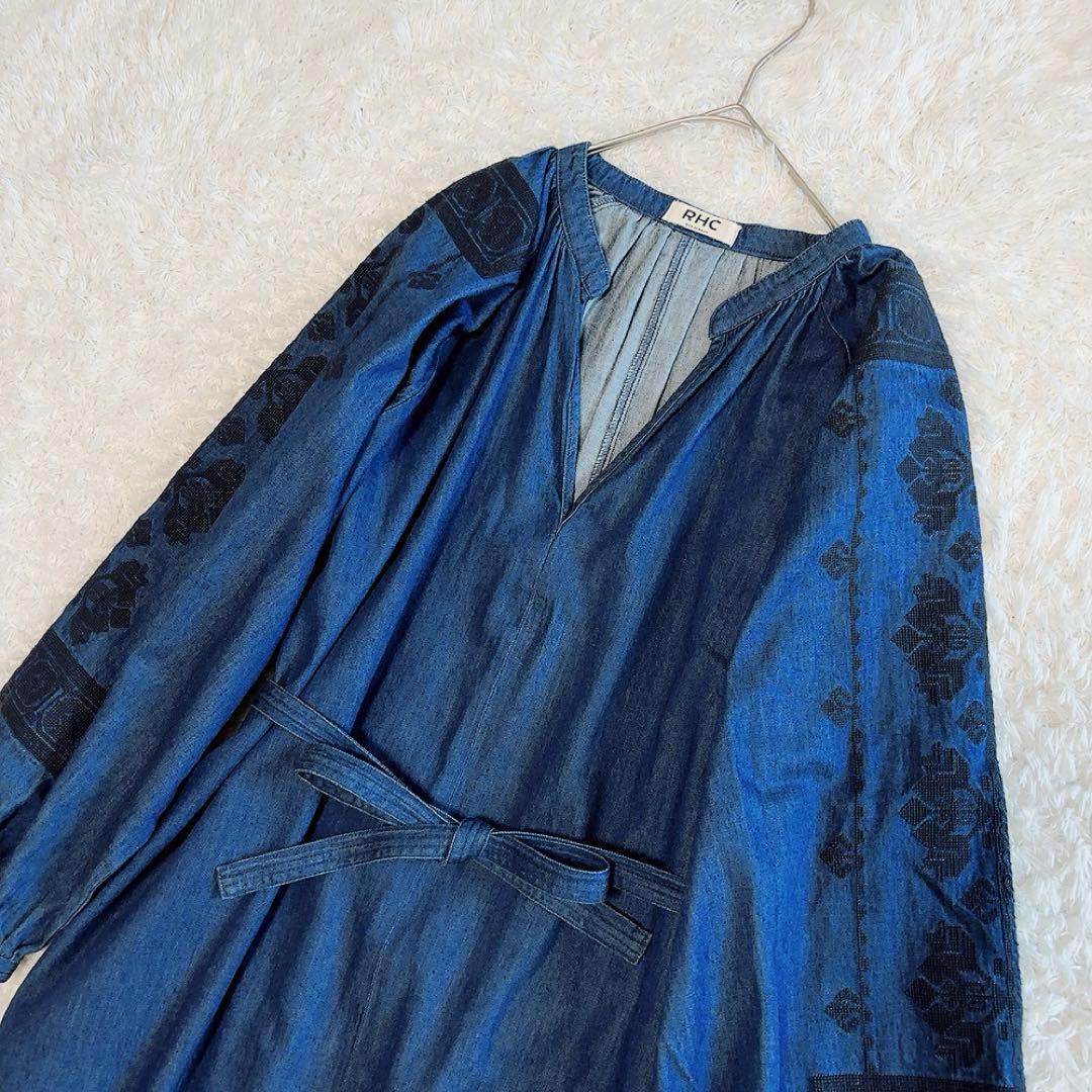 美品✨RHC ロンハーマン デニムワンピース マキシ丈 刺繍 綿 インディゴ