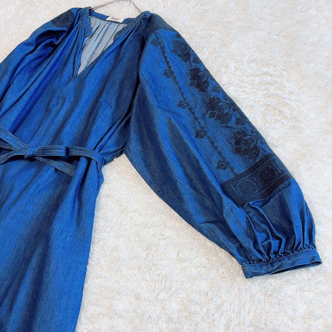 美品✨RHC ロンハーマン デニムワンピース マキシ丈 刺繍 綿 インディゴ