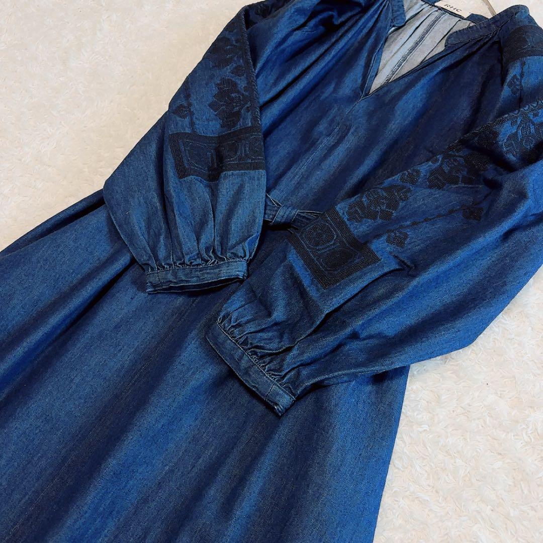 美品✨RHC ロンハーマン デニムワンピース マキシ丈 刺繍 綿 インディゴ