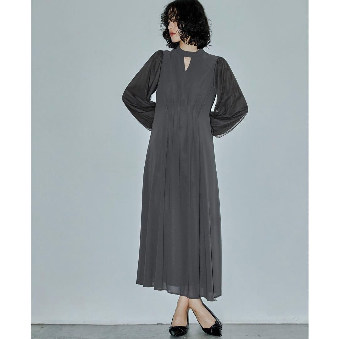niana Vネックスリーブドレス チャコール　Lサイズ