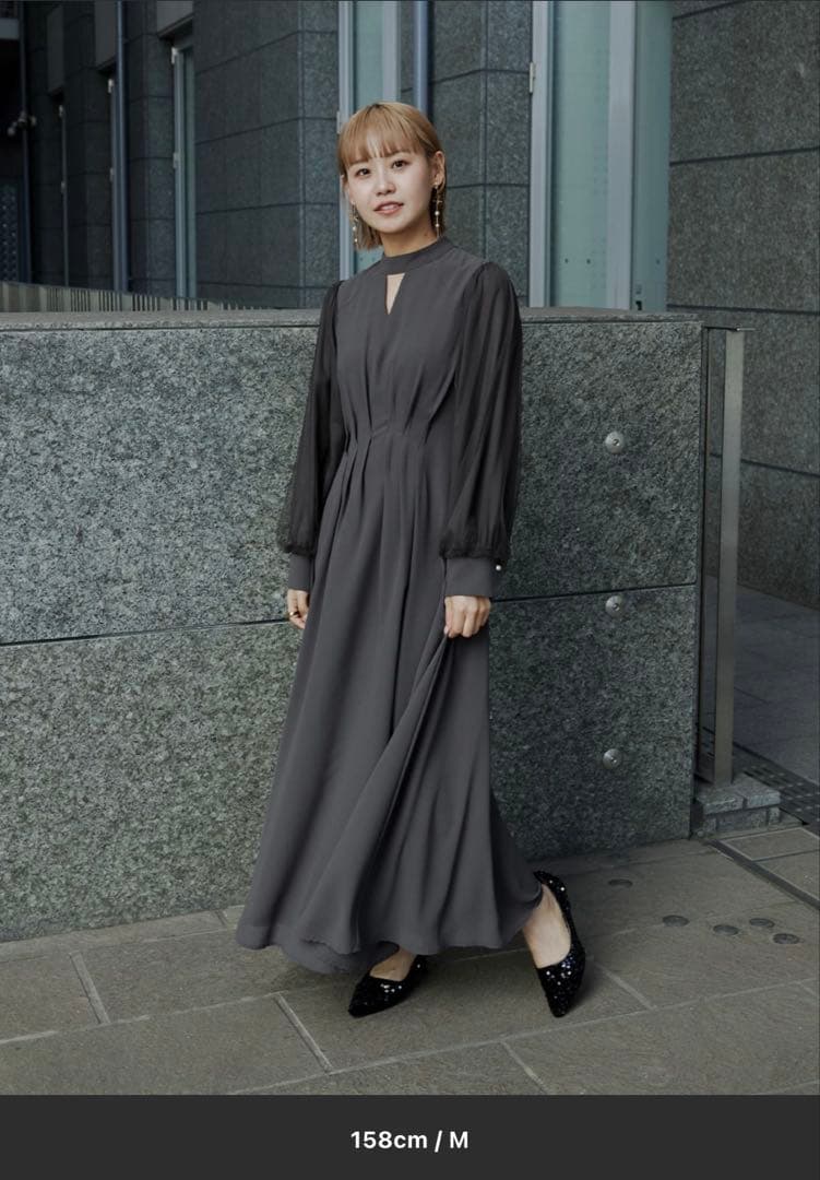 niana Vネックスリーブドレス チャコール　Lサイズ