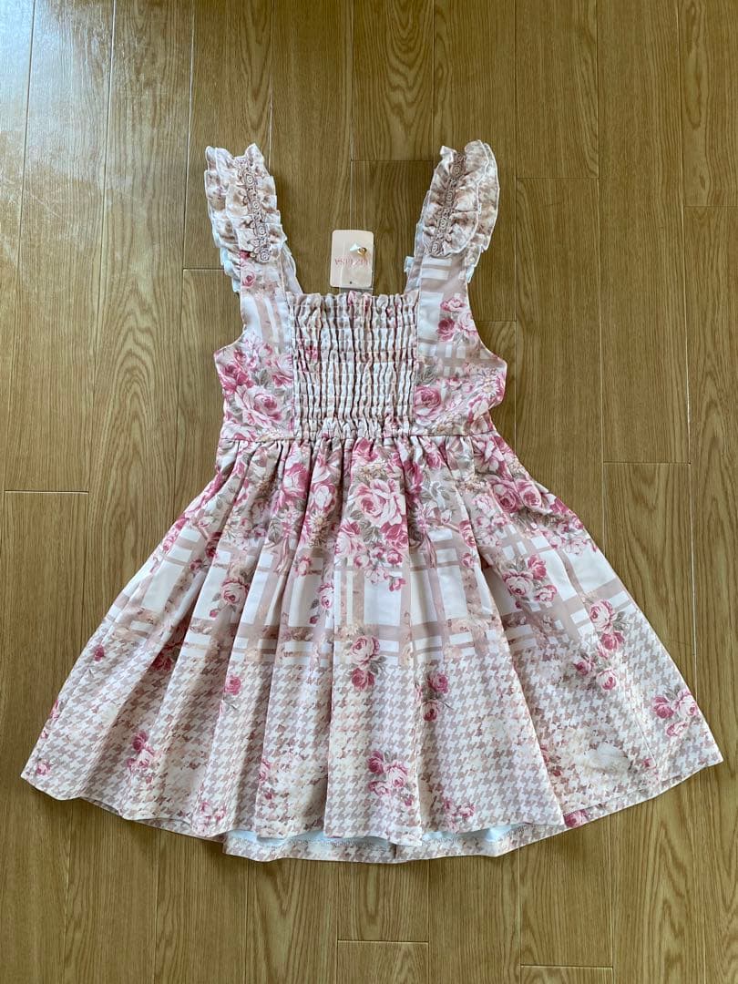 LIZ LISA チェック花柄ジャンスカワンピース ピンクベージュ
