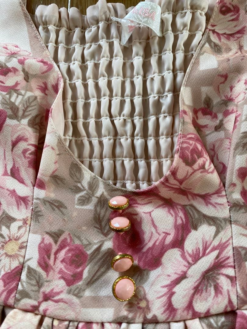 LIZ LISA チェック花柄ジャンスカワンピース ピンクベージュ