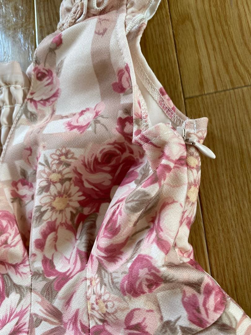 LIZ LISA チェック花柄ジャンスカワンピース ピンクベージュ