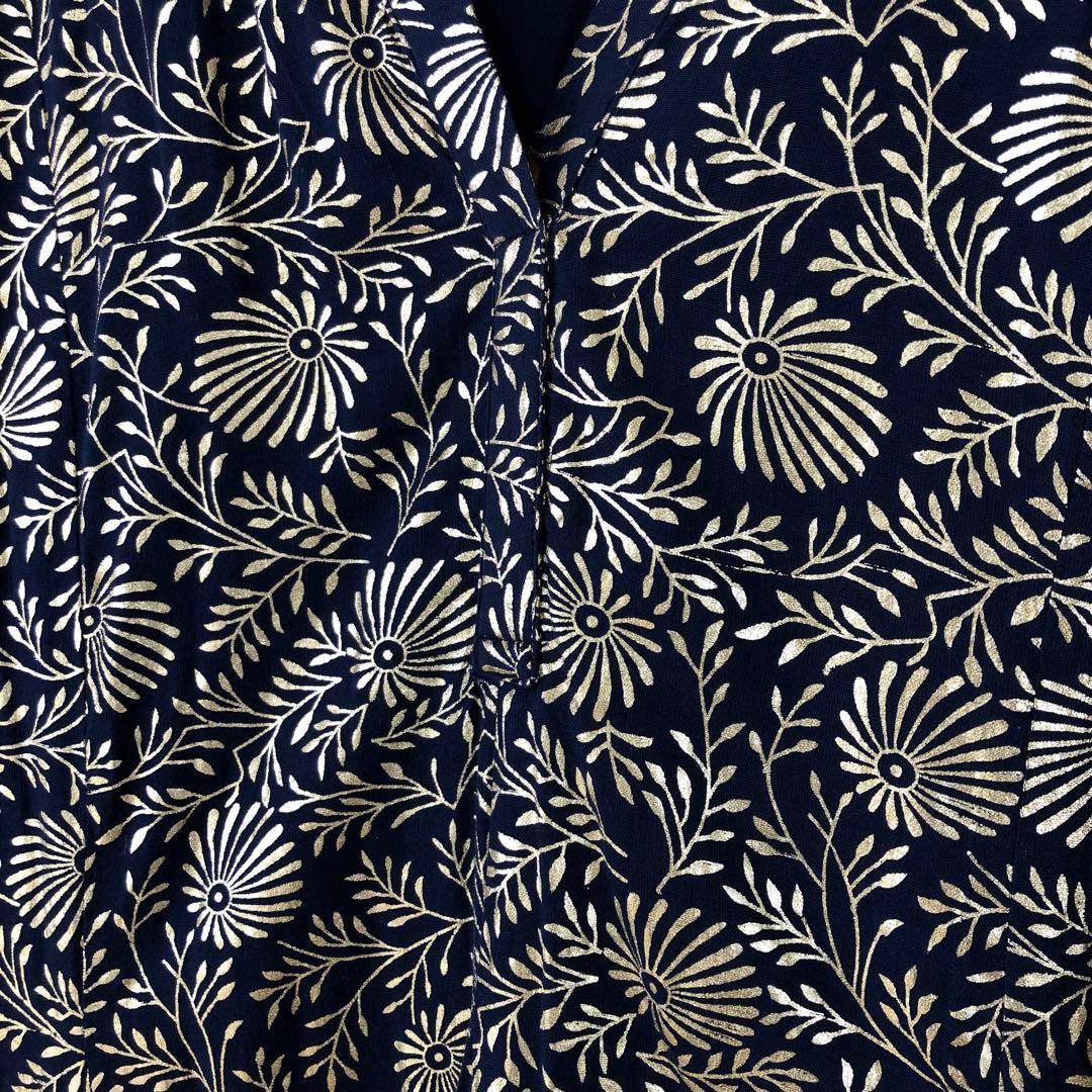 ヌキテパ Foil Flower Print Panel Dress ゴールド