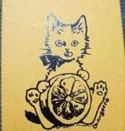 猫とレモンの切り絵アート