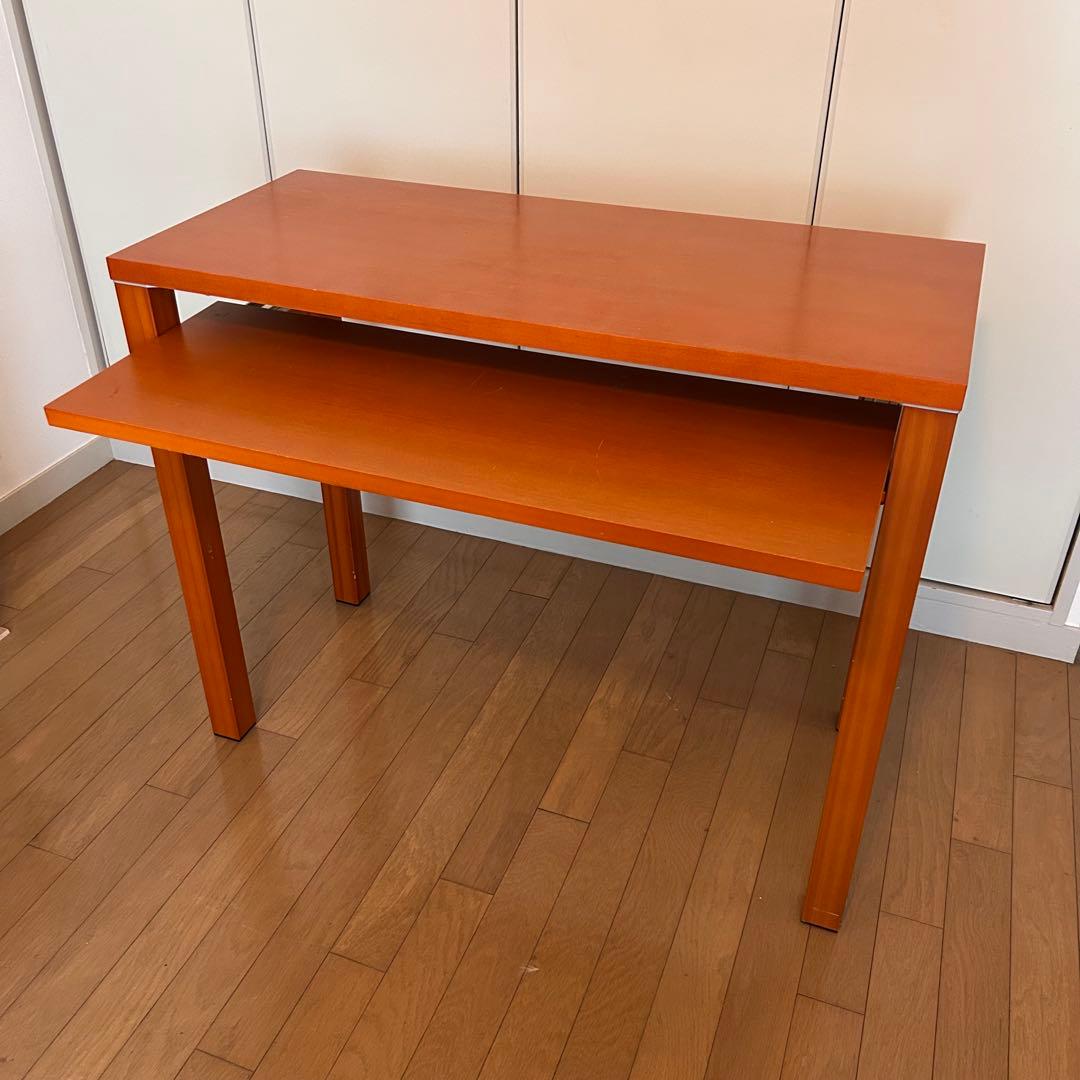 【佐藤】木製 シンプルな机 スライド式下段棚付き パソコン用としても便利