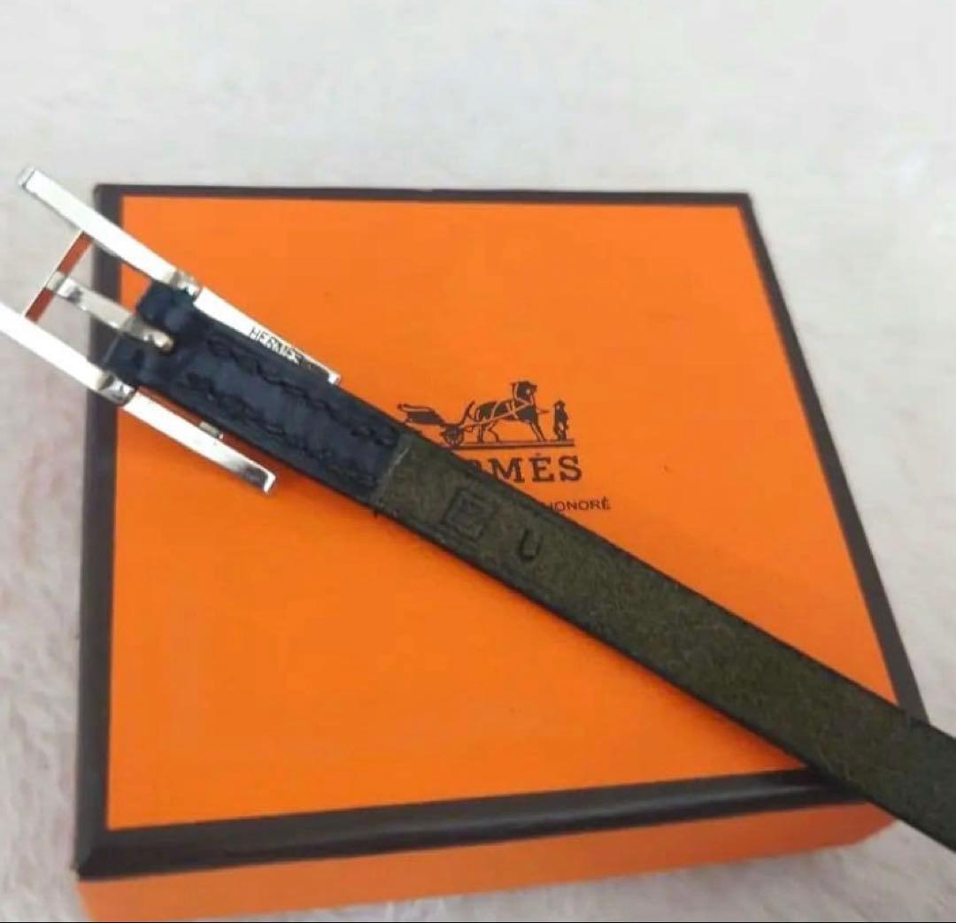 HERMES エルメス アピ3 レザー シルバー金具 ロング ブレスレット