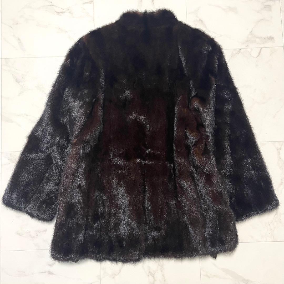 極美品 ミンク 花柄刺繍 リアルファーコート スタンドカラー ミドル丈 L相当