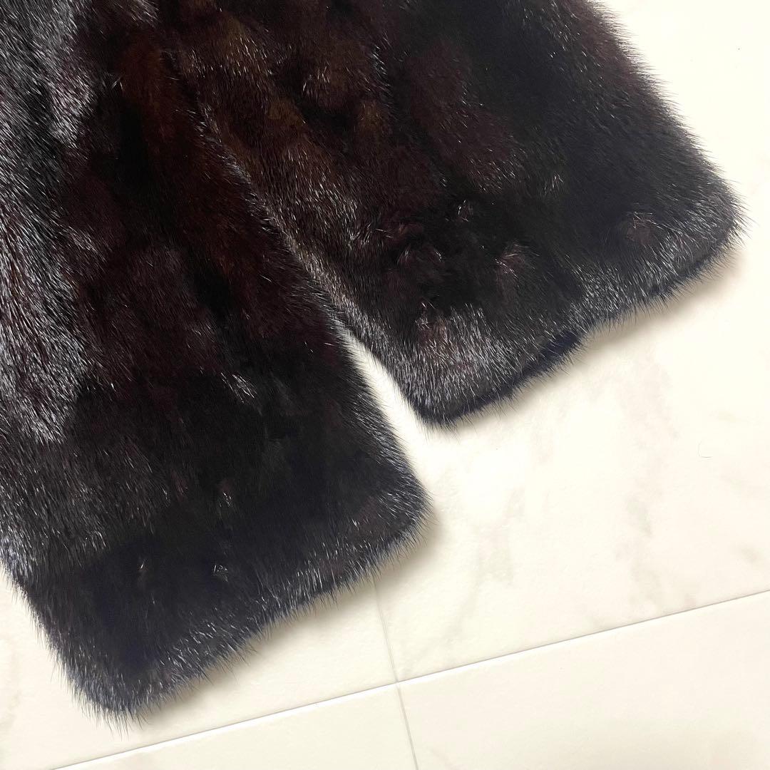 極美品 ミンク 花柄刺繍 リアルファーコート スタンドカラー ミドル丈 L相当