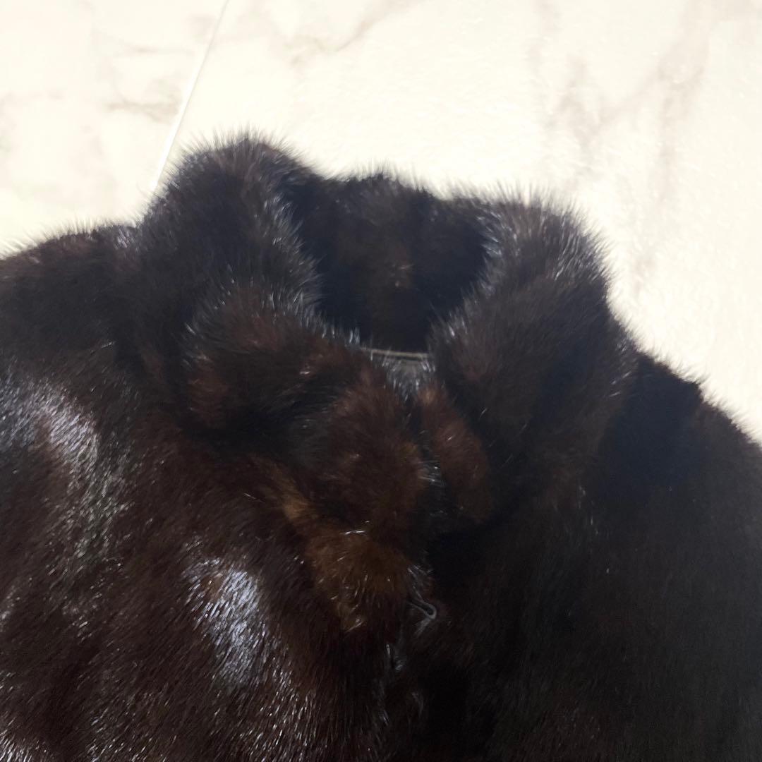 極美品 ミンク 花柄刺繍 リアルファーコート スタンドカラー ミドル丈 L相当