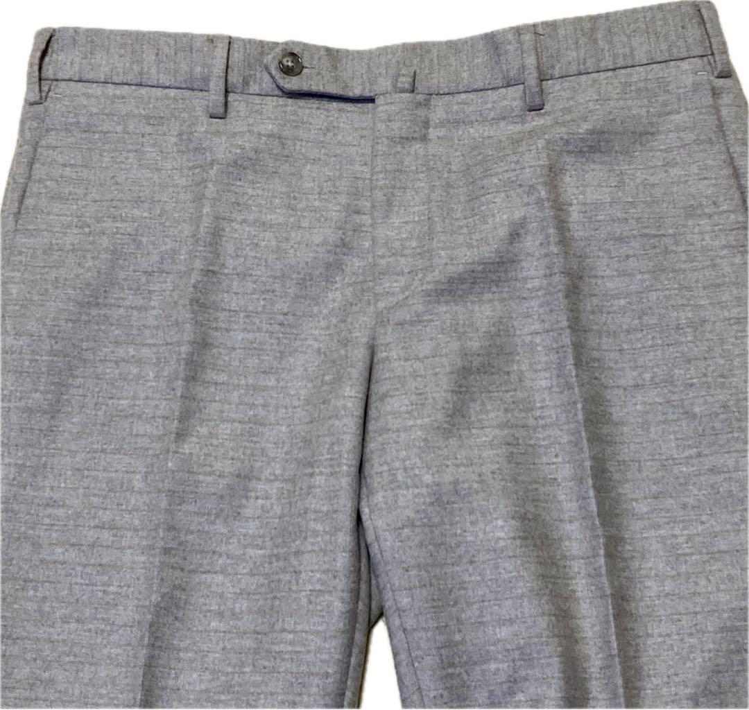 新同★インコテックス♂ウールフラノスラックスパンツ★ライトグレー★細いボーダー