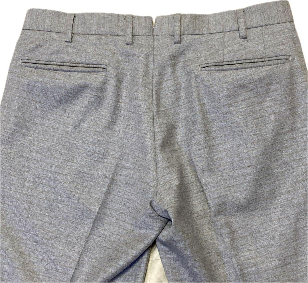 新同★インコテックス♂ウールフラノスラックスパンツ★ライトグレー★細いボーダー