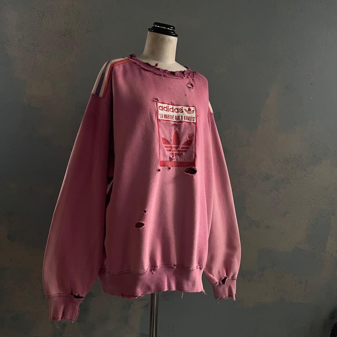 80's adidas“万国旗”刺繍ロゴ”肉厚“鬼フェード“Boro sweat