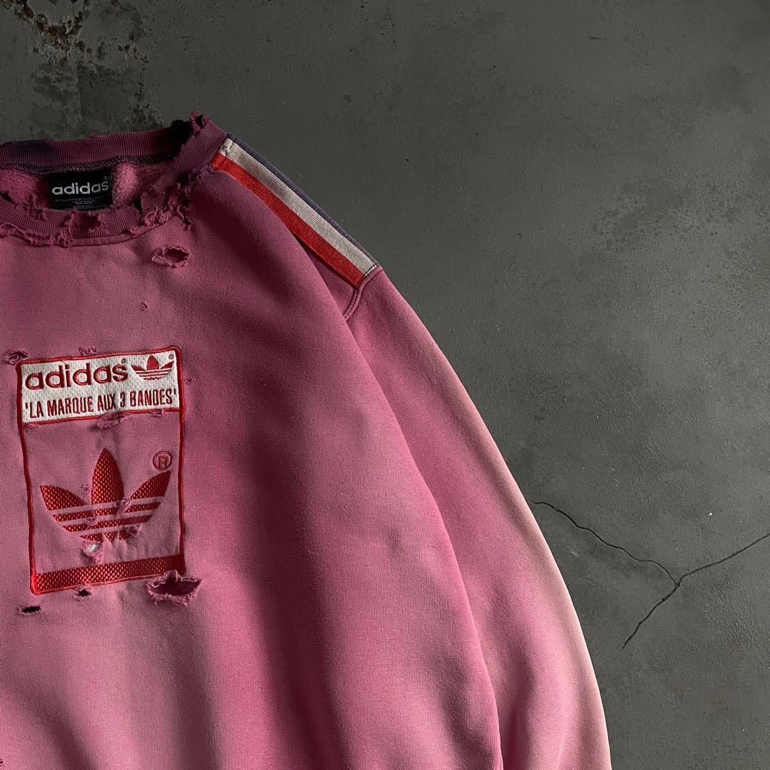 80's adidas“万国旗”刺繍ロゴ”肉厚“鬼フェード“Boro sweat