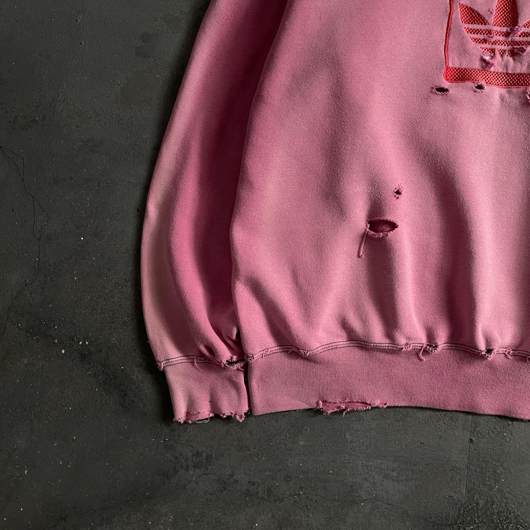 80's adidas“万国旗”刺繍ロゴ”肉厚“鬼フェード“Boro sweat