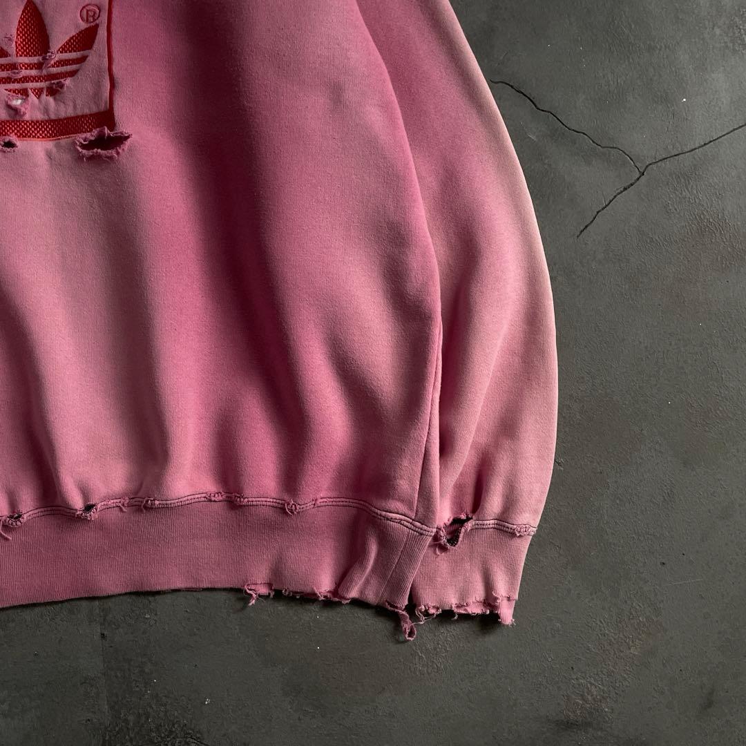 80's adidas“万国旗”刺繍ロゴ”肉厚“鬼フェード“Boro sweat