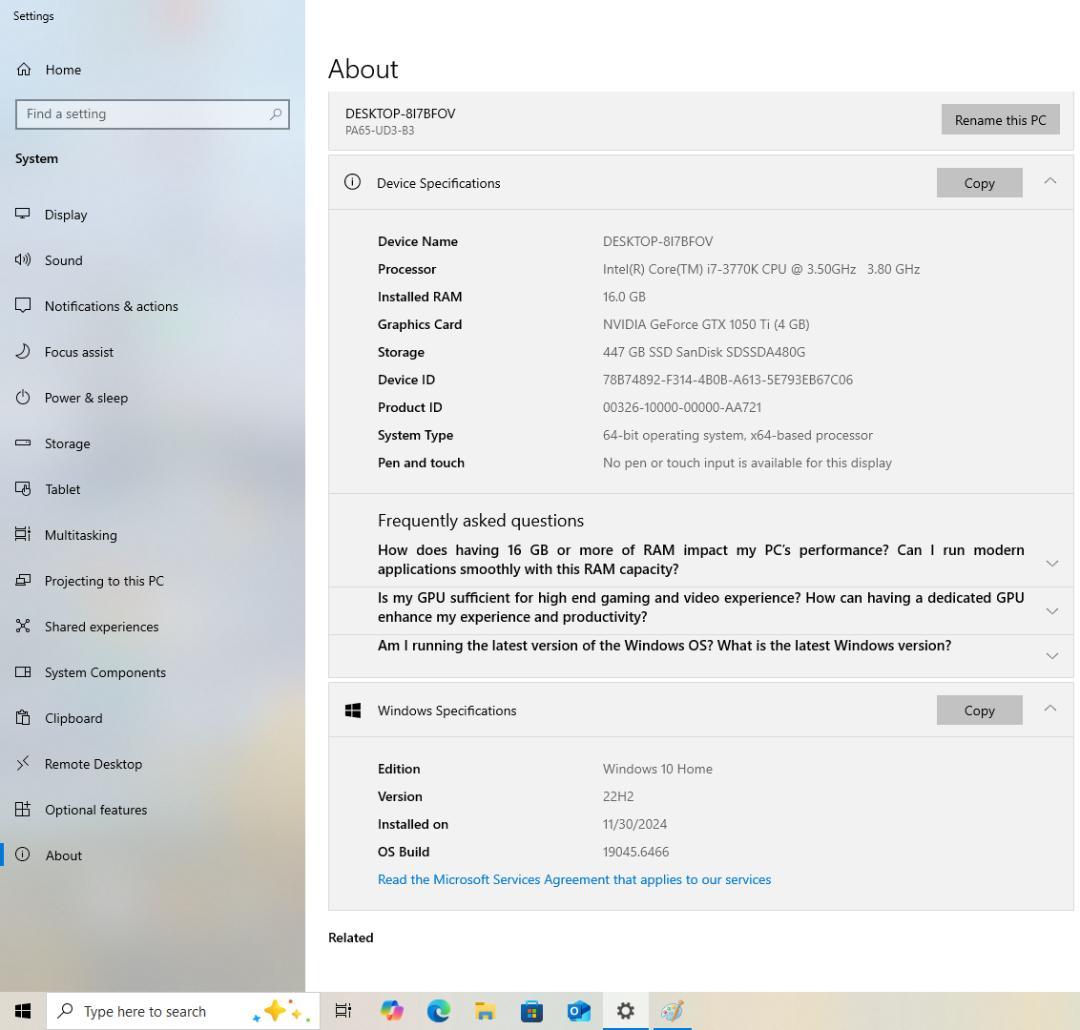GTX1050Ti i7-3770K 16GB SSD512GB Win未認証