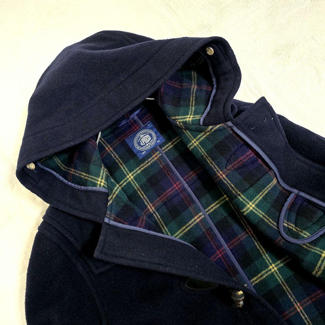 ジェイプレス ダッフルコート ロングコート フード トグル 裏地チェック 濃紺