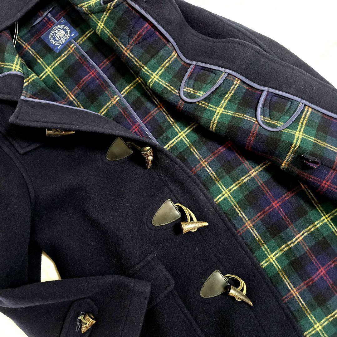 ジェイプレス ダッフルコート ロングコート フード トグル 裏地チェック 濃紺