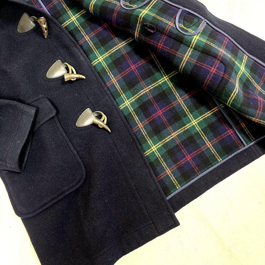 ジェイプレス ダッフルコート ロングコート フード トグル 裏地チェック 濃紺