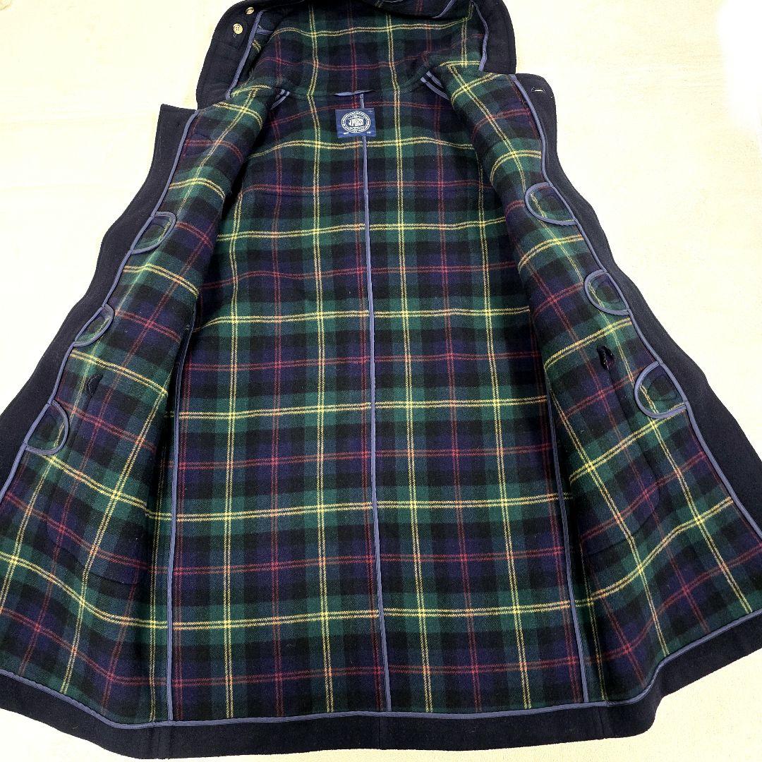 ジェイプレス ダッフルコート ロングコート フード トグル 裏地チェック 濃紺