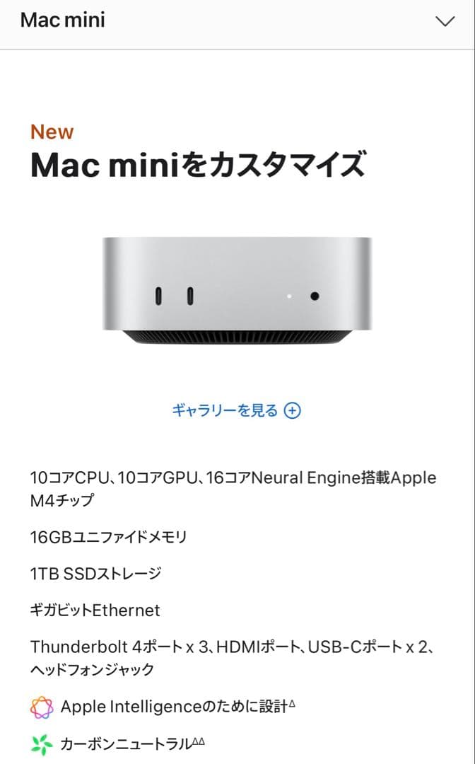 新品未開封 M4 mac mini 容量1TB (Apple PC パソコン)
