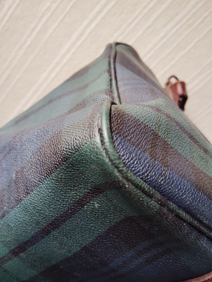 ポロ　ラルフローレン 　チェック柄　レザー　ボストンバッグ　Wファスナー