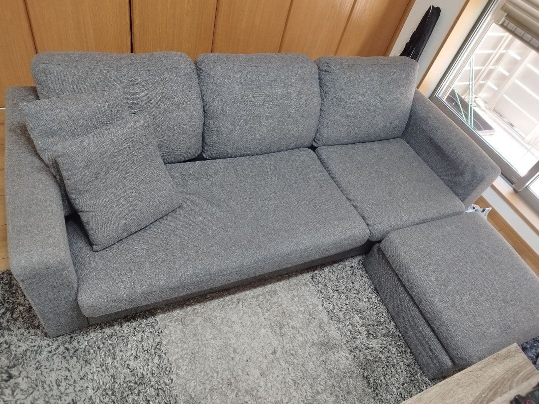 モダンL字型ソファ グレー ファブリック　※引き取りのみ