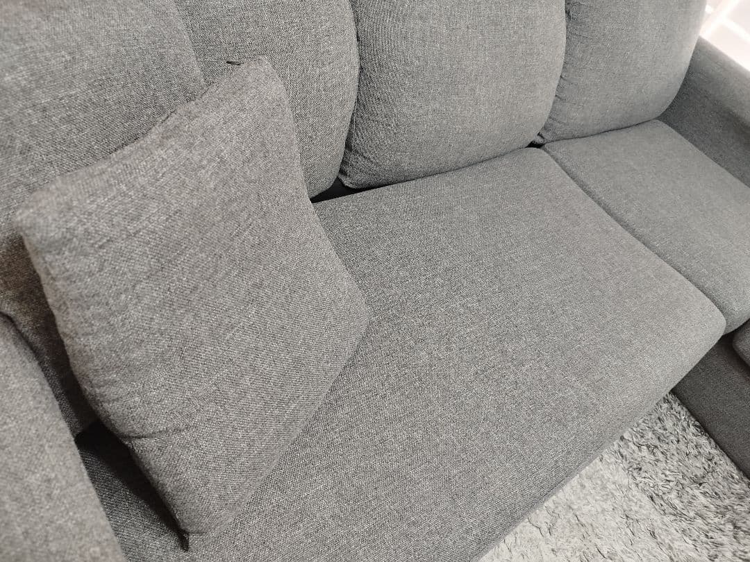モダンL字型ソファ グレー ファブリック　※引き取りのみ