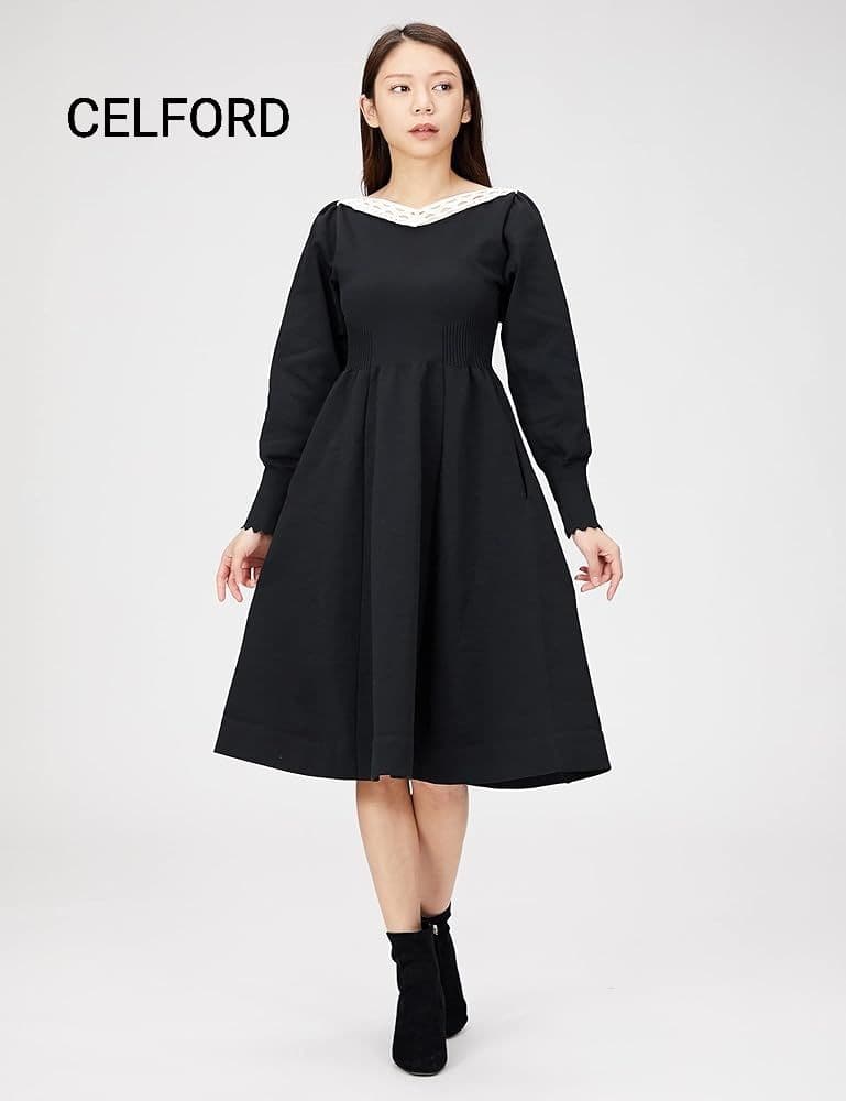 CELFORD セルフォード　カットワークホールガーメントワンピース　黒