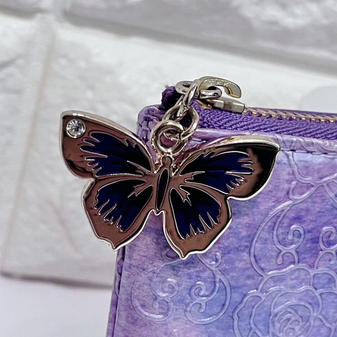 ANNA SUI ローズハート バタフライ L字ファスナー 長財布 ラベンダー