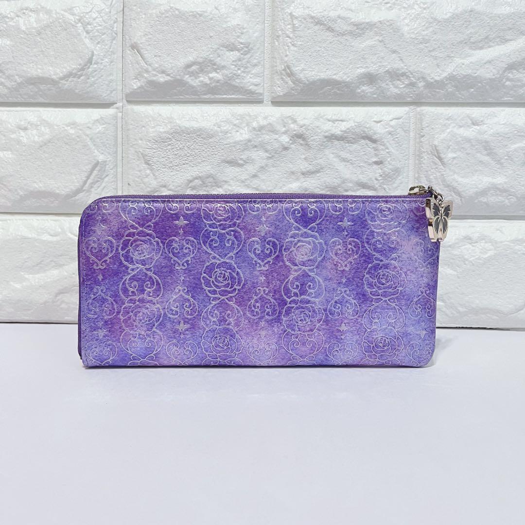 ANNA SUI ローズハート バタフライ L字ファスナー 長財布 ラベンダー